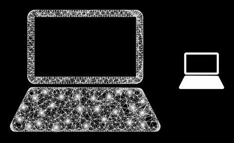 Polygonal Network Mesh Notebook Computer with Lightspots Ilustración de archivo