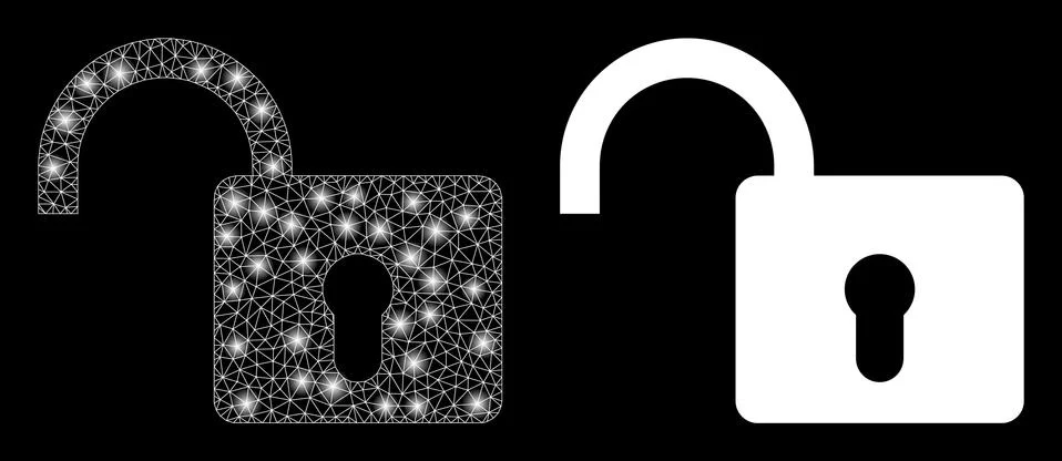Polygonal Network Mesh Open Lock with Lightspots Stock Illustration