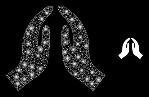 Polygonal Network Mesh Pray Hands with Magic Stock Illustration