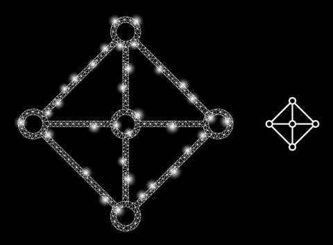 Polygonal Network Mesh Rhombus Grid Centers with Lightspots Stock Illustration