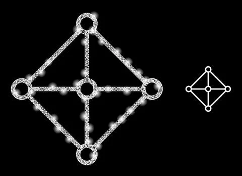 Polygonal Network Mesh Rhombus Grid Centers with Lightspots Stock Illustration