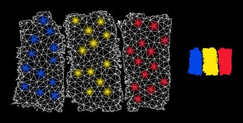 Polygonal Network Mesh Romania Flag with Magic Stock Illustration
