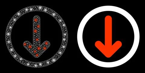 Polygonal Network Mesh Rounded Down Arrow with Light Spots Stock Illustration