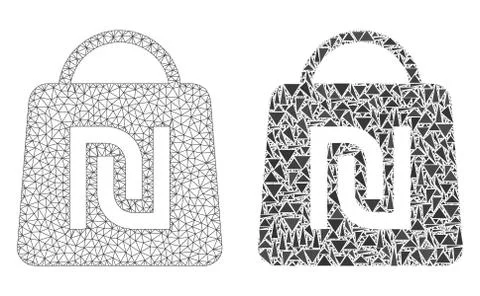 Polygonal Network Mesh Shekel Shopping Bag and Mosaic Icon 스톡 일러스트