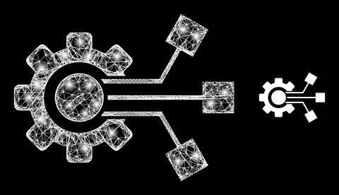 Polygonal Network Mesh Smart Component with Light Spots Stockillustratie