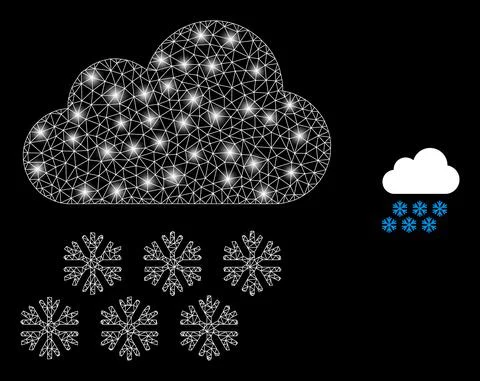 Polygonal Network Mesh Snow Cloud with Magic Stock Illustration