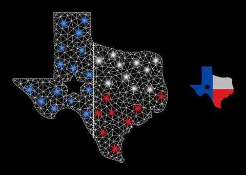 Polygonal Network Mesh Texas Map Logo with Light Spots Stock Illustration