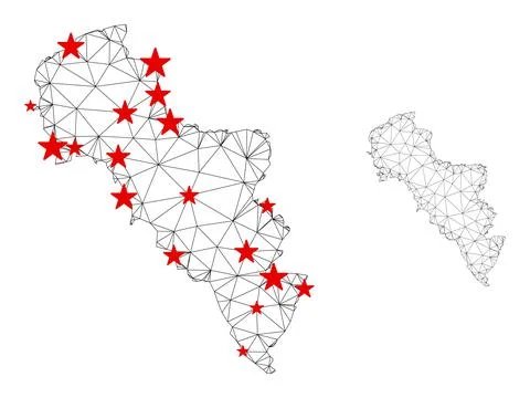 Polygonal Network Mesh Vector Andros Island of Greece Map with Stars Stock Illustration