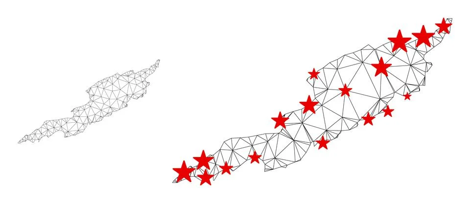 Polygonal Network Mesh Vector Anguilla Island Map with Stars 스톡 일러스트