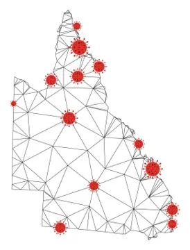 Polygonal Network Mesh Vector Australian Queensland Map with Coronavirus Illustrazione stock