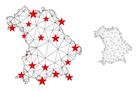 Polygonal Network Mesh Vector Bavaria Land Map with Stars Stock Illustration