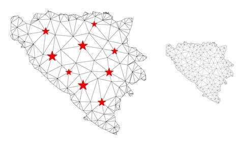 Polygonal Network Mesh Vector Bosnia and Herzegovina Map with Stars イラスト素材