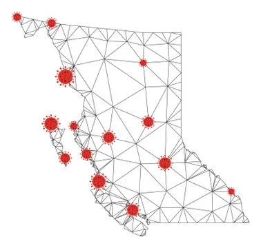 Polygonal Network Mesh Vector British Columbia Province Map with Coronavirus Stock Illustration