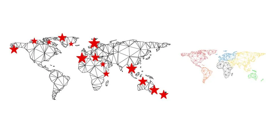 Polygonal Network Mesh Vector Everywhere Map with Stars イラスト素材
