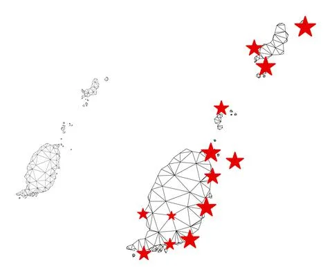 Polygonal Network Mesh Vector Grenada Map with Stars Stock Illustration