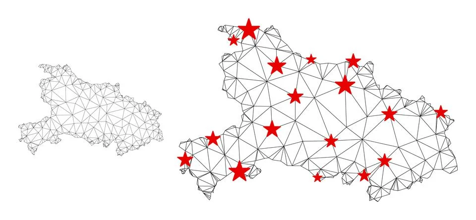 Polygonal Network Mesh Vector Hubei Province Map with Stars Illustrazione stock