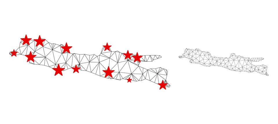 Polygonal Network Mesh Vector Java Island Map with Stars Stockillustratie