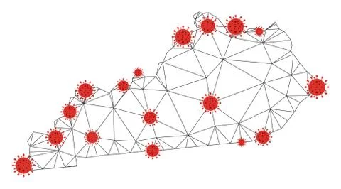 Polygonal Network Mesh Vector Kentucky State Map with Coronavirus Stock Illustration