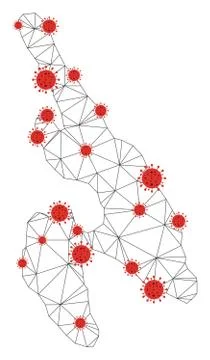 Polygonal Network Mesh Vector Koh Phi Don Map with Coronavirus Illustrazione stock