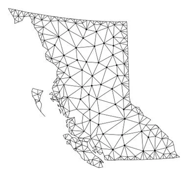 Polygonal Network Mesh Vector Map of British Columbia Province Stock Illustration
