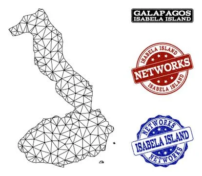 Polygonal Network Mesh Vector Map of Galapagos - Isabela Island and Network Ilustración de archivo