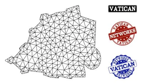 Polygonal Network Mesh Vector Map of Vatican and Network Grunge Stamps Stockillustratie