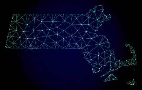 Polygonal Network Mesh Vector Map of Massachusetts State 스톡 일러스트