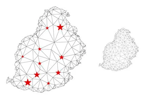 Polygonal Network Mesh Vector Mauritius Island Map with Stars Stockillustratie