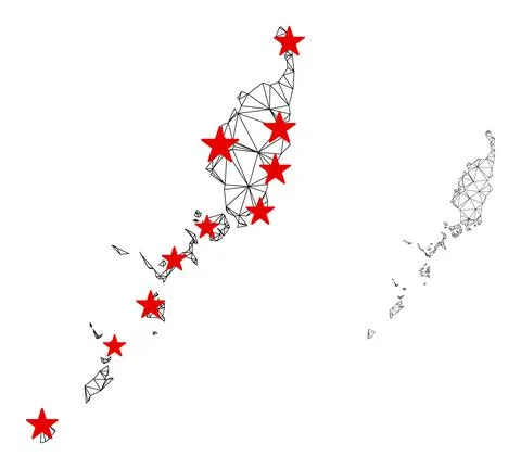 Polygonal Network Mesh Vector Palau Map with Stars Stock Illustration
