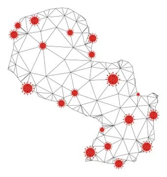 Polygonal Network Mesh Vector Paraguay Map with Coronavirus Ilustração Stock