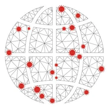 Polygonal Network Mesh Vector Planet Globe with Coronavirus Illustrazione stock