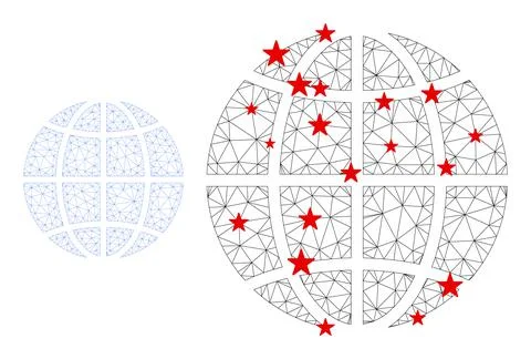 Polygonal Network Mesh Vector Planet Globe with Stars Stock Illustration
