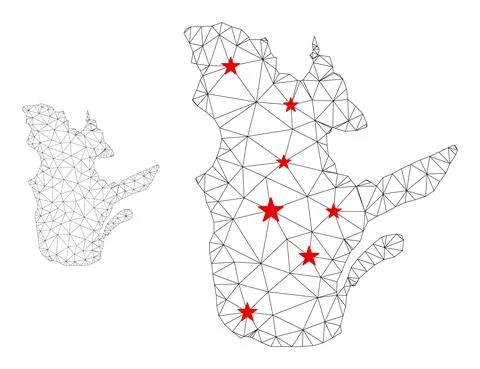 Polygonal Network Mesh Vector Quebec Province Map with Stars Stock Illustration