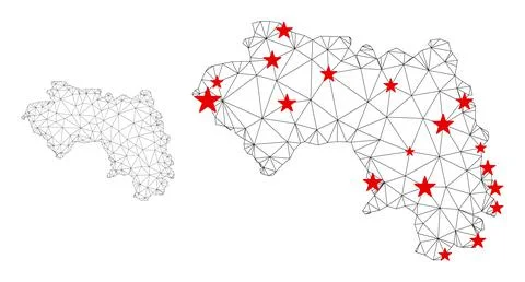Polygonal Network Mesh Vector Republic of Guinea Map with Stars Stock Illustration