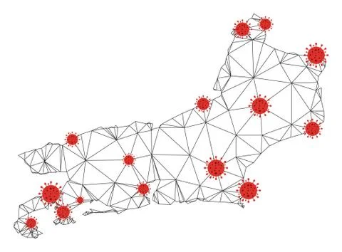 Polygonal Network Mesh Vector Rio De Janeiro State Map with Coronavirus Stockillustratie