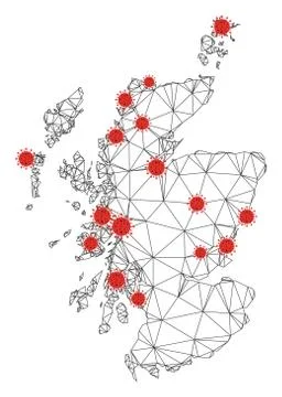 Polygonal Network Mesh Vector Scotland Map with Coronavirus 스톡 일러스트