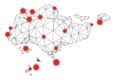 Polygonal Network Mesh Vector Singapore Map with Coronavirus Stock Illustration