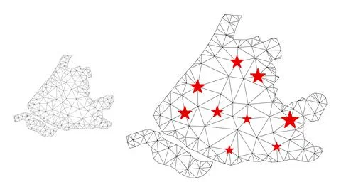 Polygonal Network Mesh Vector South Holland Map with Stars Stock Illustration