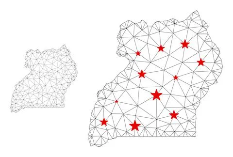 Polygonal Network Mesh Vector Uganda Map with Stars Stockillustratie
