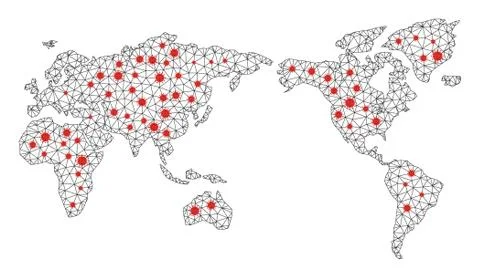 Polygonal Network Mesh Vector World Map with Coronavirus 스톡 일러스트