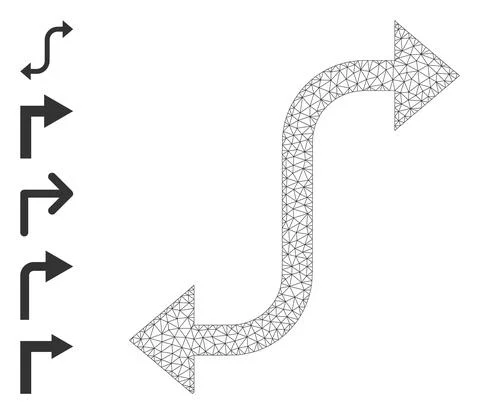 Polygonal Network Opposite Bend Arrow Icon with Simple Pictograms Stock Illustration