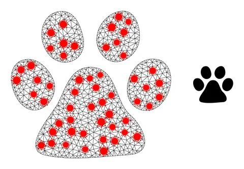 Polygonal Network Paw Print Icon with Virus Items Ilustración de archivo