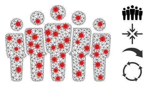 Polygonal Network People Crowd Icon with Virus Elements Stockillustratie