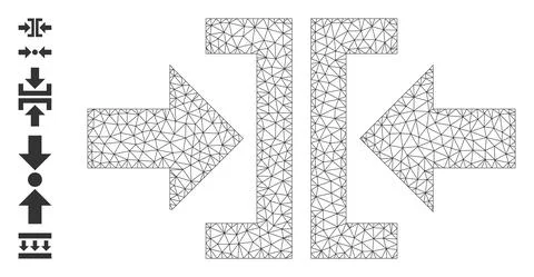 Polygonal Network Press Horizontal Direction Icon with Simple Symbols Stock Illustration