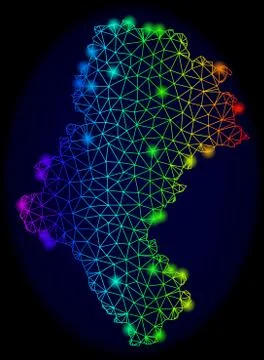 Polygonal Network Rainbow Mesh Vector Map of Silesia Province with Colorful Stock Illustration