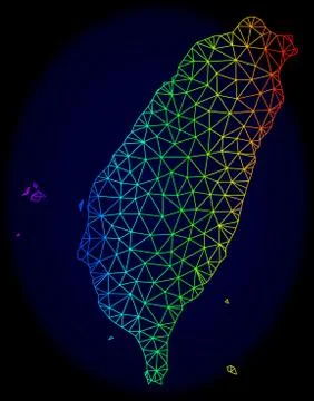 Polygonal Network Rainbow Mesh Vector Map of Taiwan Stock Illustration