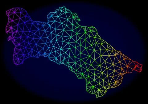 Polygonal Network Rainbow Mesh Vector Map of Turkmenistan 스톡 일러스트