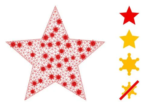Polygonal Network Red Star Icon with Coronavirus Elements 스톡 일러스트