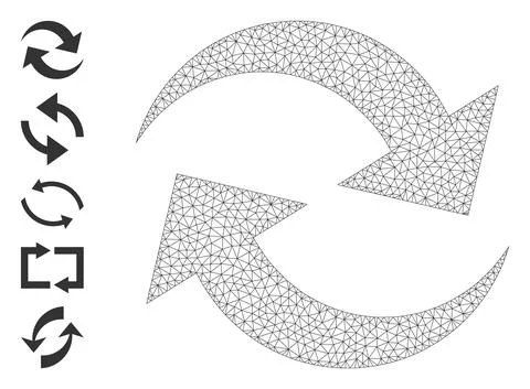 Polygonal Network Refresh Arrows Icon with Simple Symbols Stock Illustration