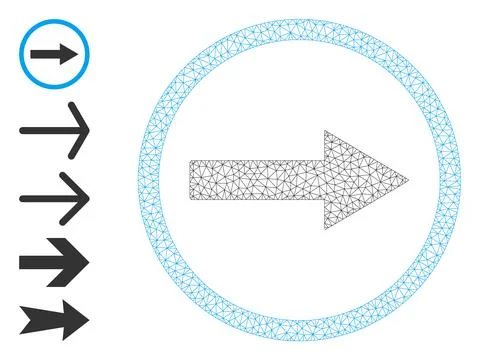 Polygonal Network Right Rounded Arrow Icon with Simple Symbols Illustrazione stock